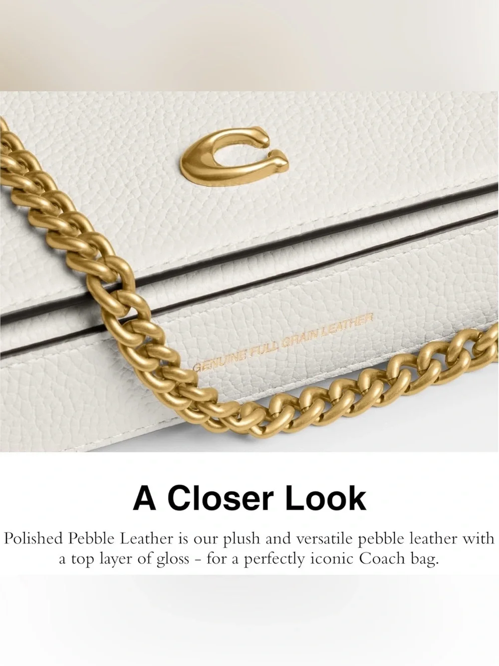 Coach Chalk Pebbled Leather Crossbody with Gold Chain